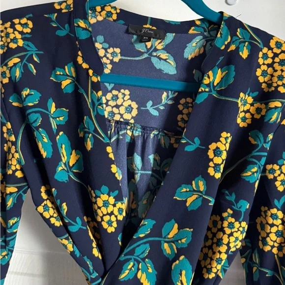 J crew wrap top navy with gold and teal florals size xs - Picture 7 of 8